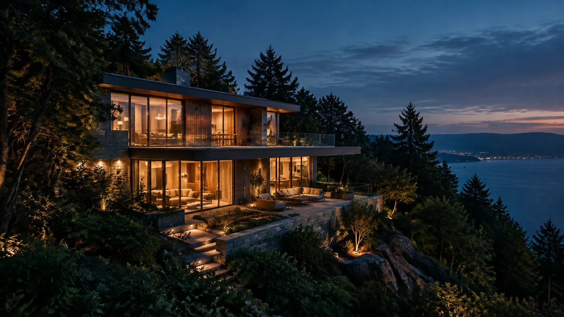 A welcoming home at dusk